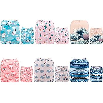 Alva Baby Lot De 6 Couches Lavables Et Reutilisables 12 Inserts Nouveaux Motifs Amazon Fr Bebes Puericulture