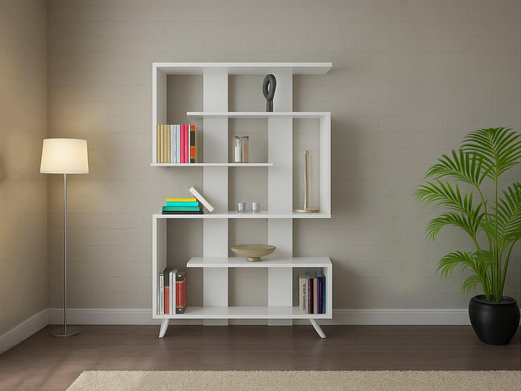 Dmora - Bibliothèque Gienah, Etagère de Bureau, Porte-Livre Mobile, Librairie, 120x20h162 cm, Blanc