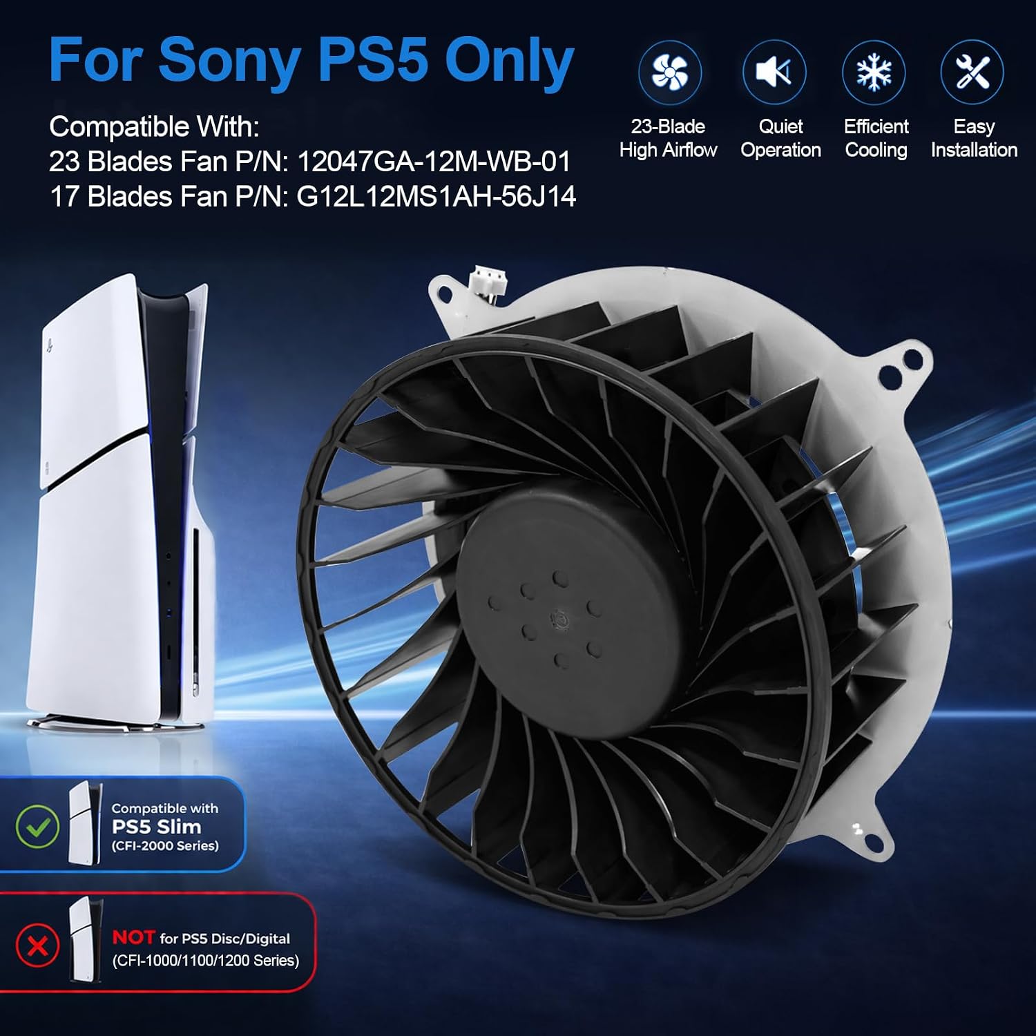 Internal CPU Cooling Fan Cooler Replacement Parts with Tools for Sony PlayStation 5 PS5 Series,New PS5 CPU Cooler Fan 23 Blades