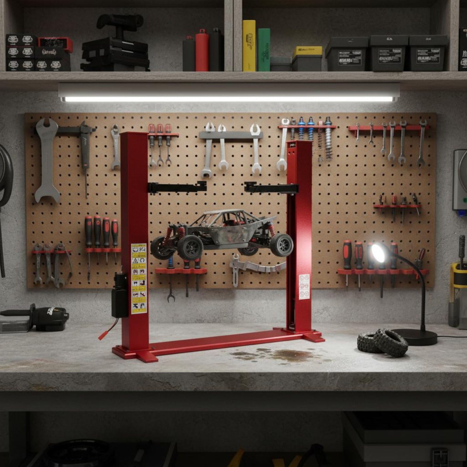 Simulation Vehicle Stand Ascensore Colonne Modellismo Supporto Auto Base Metallo Sollevatore Motorizzato Adatto per Diorama Garage Mostra Modellini Officina, Rosso