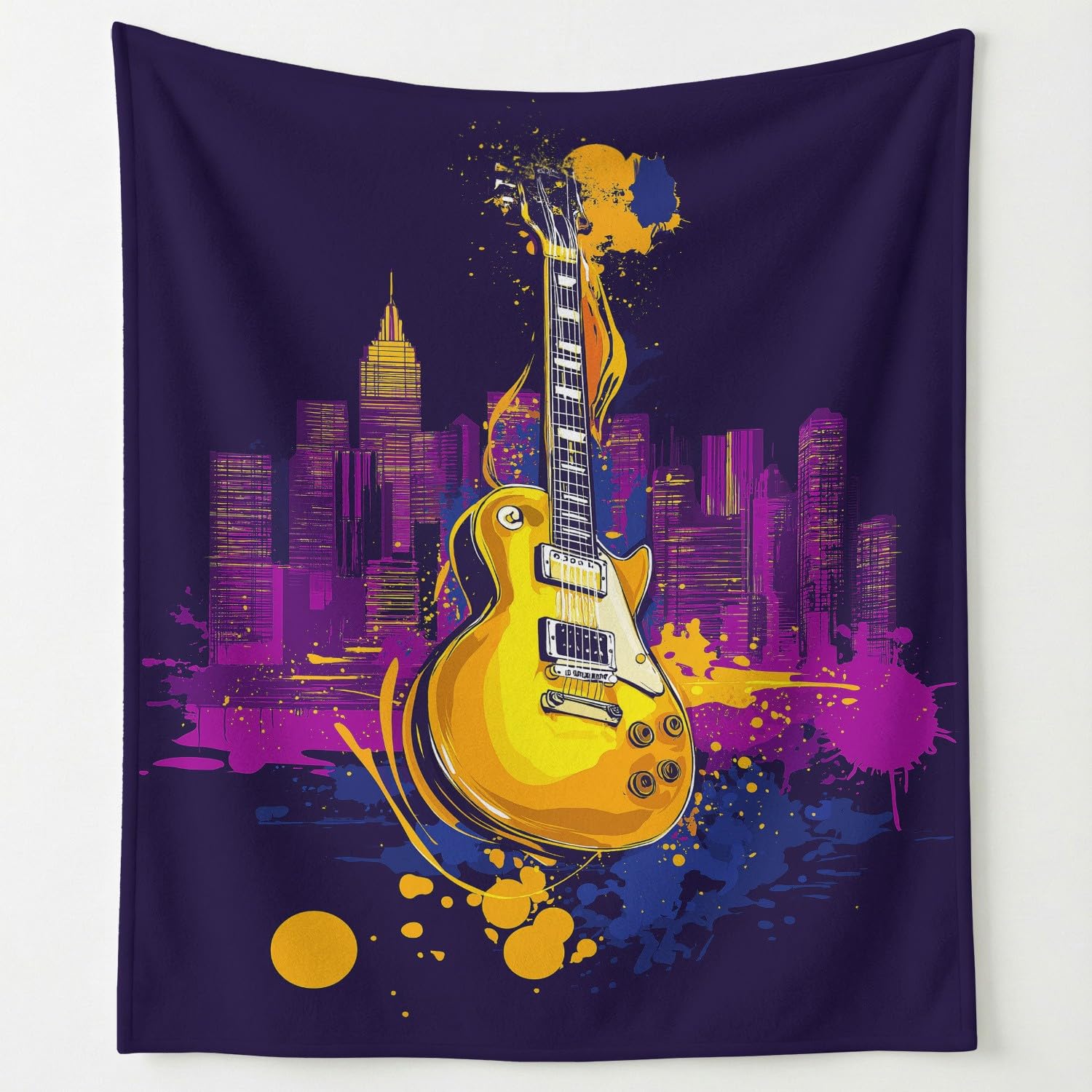 Coperta in flanella con musica rock, Urban Dynamic chitarra elettrica, morbida, per letto, divano, divano, coperta soffice in microfibra, per bambini e adulti, 200 x 200 cm, blu