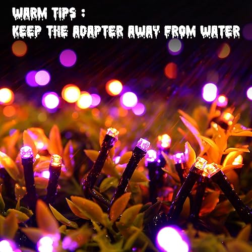 Miniatura 3 de Luces naranjas y moradas de Halloween, guirnalda enchufable resistente al agua de 114 pies con 300 luces LED, con 8 modos, tira de luces para
