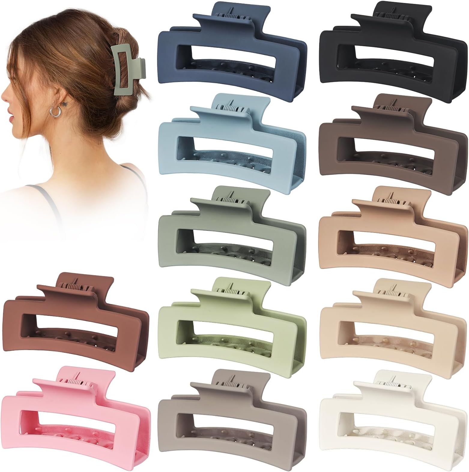 12 Pack 3.5" Medium Hair Claw Clips for Women Thick Thin Hair, Strong Hold Matte Banana Hair Clips
