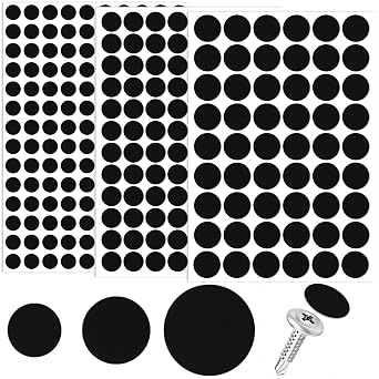 Pndeyo 290pcs Self-Adhesive Screw Cover Stickers, PVC Non-Faded Screw Hole Cover Caps, 12mm 15mm 21mm Dustproof Sticky Decals for Various Furniture Cabinet- Black