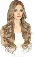 Sapphirewigs Barna Csipke Első Paróka - Hullámos Szintetikus Haj, 13x4 Átlátszó Csipke, Hőálló, Természetes Balayage, 66 cm, Állítható Méret 4