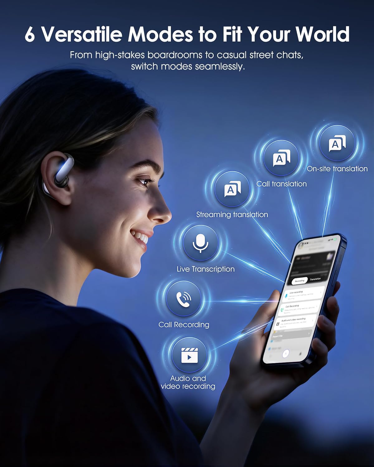 JIJ AI Translation Earbuds: 170 Languages & 0.45s Instant Real-Time Translator, Smart AI Headphones with Meeting Notes & Transcription, Bluetooth 6.0 & ENC, Audífonos Traductores Inglés Español - Image 3