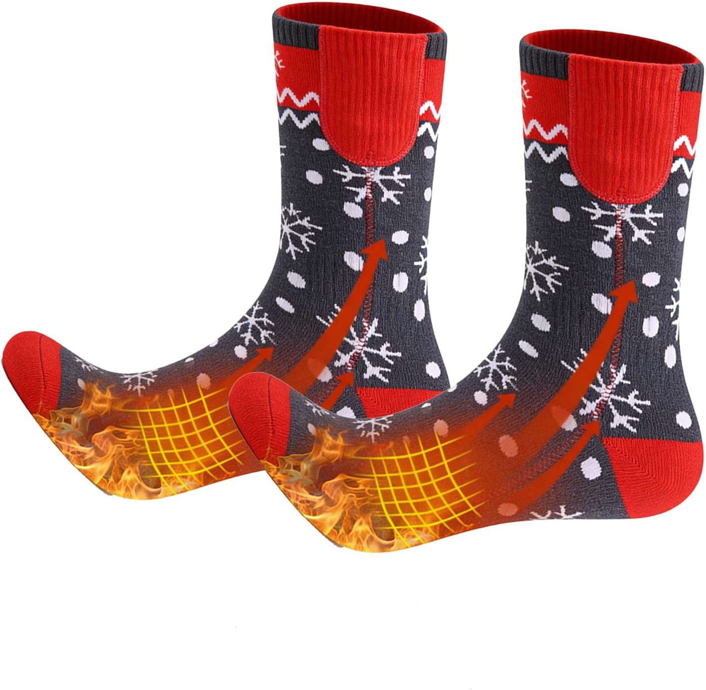 Rechargeable Heated Socks for Men Women,Washable,USB Battery Heated Socks 3 Heating Levels for Camping,Hiking,Hunting,Skiing,Walking,Fishing,Winter Sports Outdoors Snowflake Foot Leg Warmers