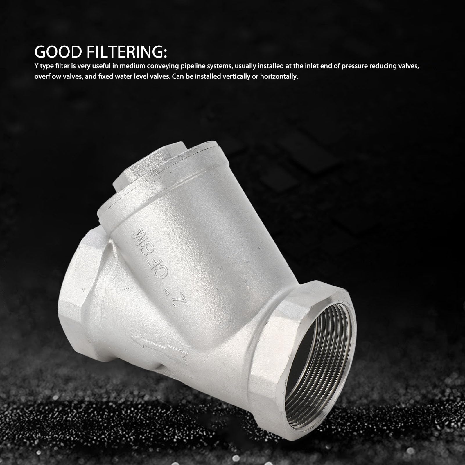 Tissting Y Sieb Wasserfilter 2 Zoll DN50 Innengewinde, 304 Edelstahl Y Filter, Waschbarer Filterventil für Wasser Öl Gas Trennung Industriefilter Sanitärfilter
