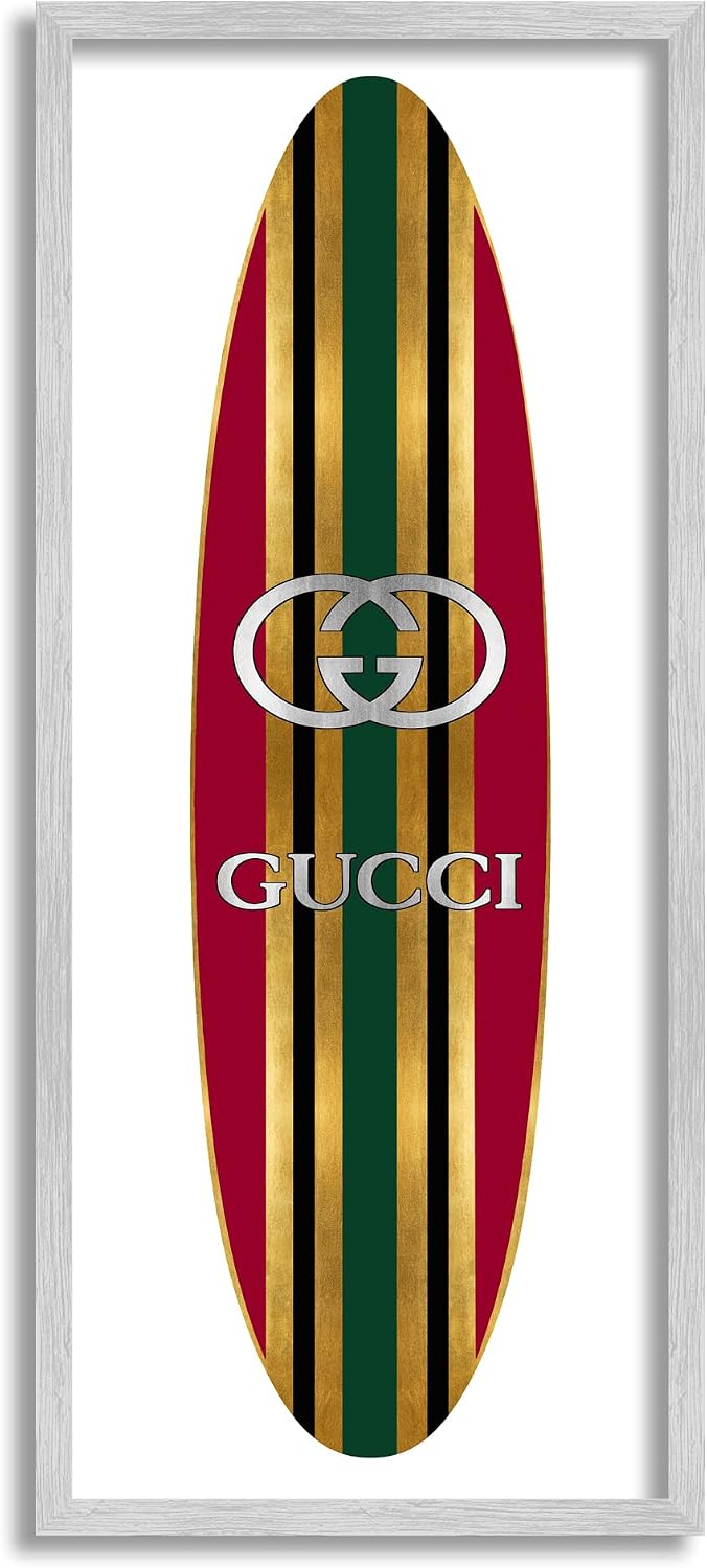 'Red Green Designer Logo Surfboard Fashion'| Framed Giclee Art | Stupell Industries | Gray, 10 x 24 Inches, Easy to Hang and Sturdy, Made in USA, by Madeline Blake