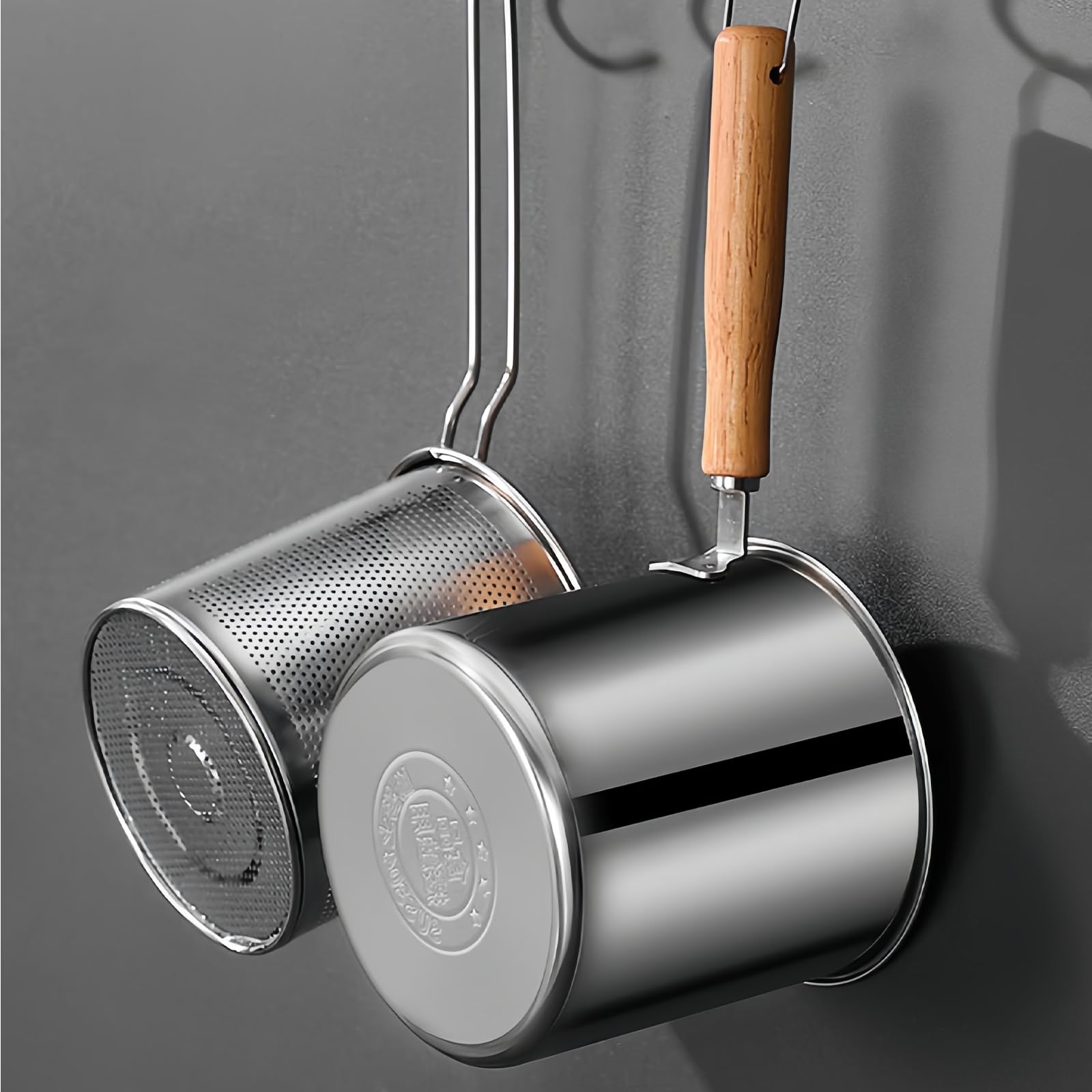 Casserole Filtre à Huile En Inox 12,5x12,5 Cm - Avec Panier, Couvercle Et Pince - Idéal Pour Friture, Graisse De Bacon