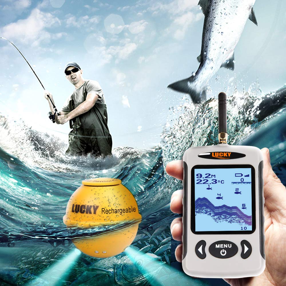 Lixada Détecteur de poissons sans fil portable Sonar Jauge de profondeur aquatique Écran numérique LCD Ecosondeur pour tout type de pêche