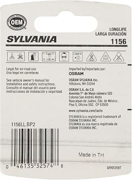 SYLVANIA 1156 Long Life Miniature Bulb, Stop & Tail Light, 2 Bulbs.