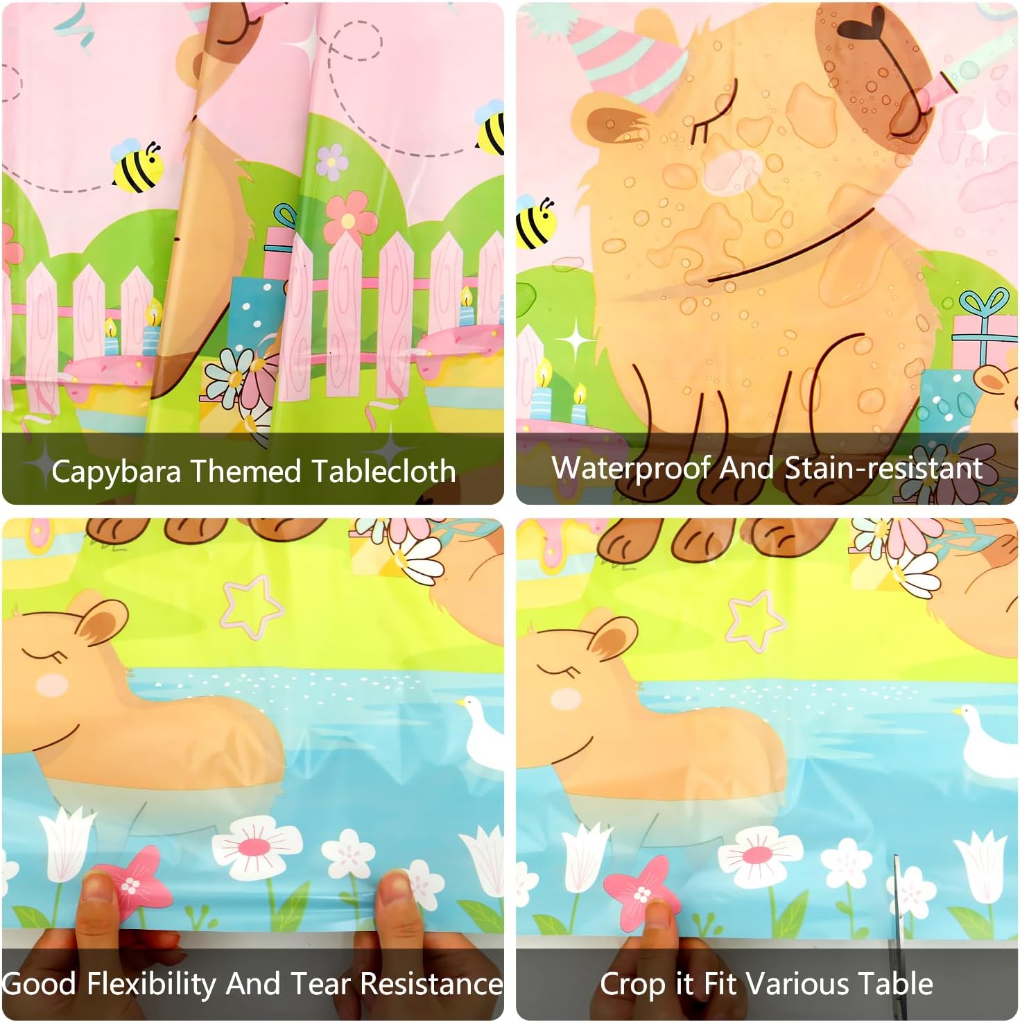 4 Pack Pink Capybara Party Tablecloth Supplies, Capybara Rectangle Plastic Tablecloth for Rectangle Tables Capybara Birthday Party Supplies Favors 51'' X 86''