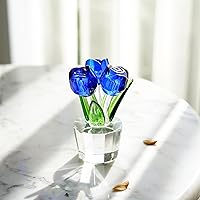 KRISININE Blue Crystal Rose Figurine - Handcrafted Collectible for Wife Girlfriend Valentine's Day Gift (3.2x2in)