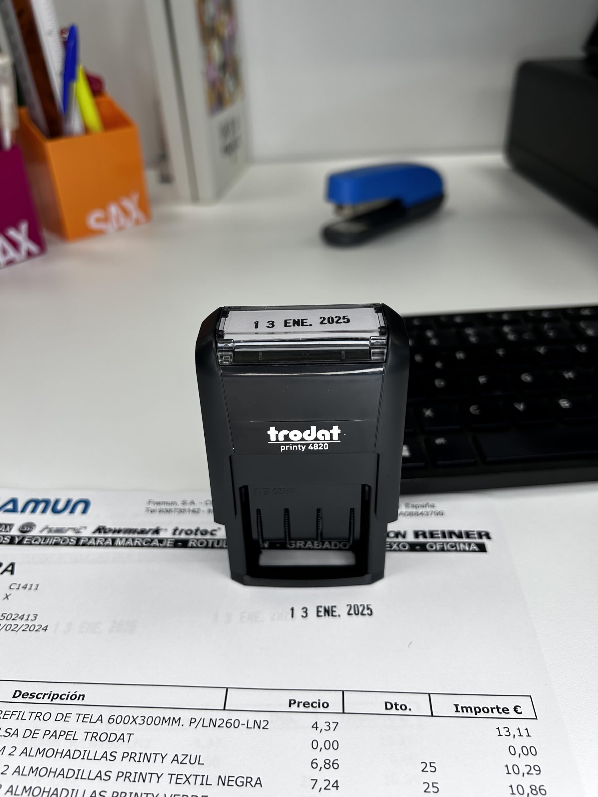 Trodat Printy 4820 Dating Stamp, abbreviated Months in Spanish, Date Height 4 mm, self-Inking Black Ink