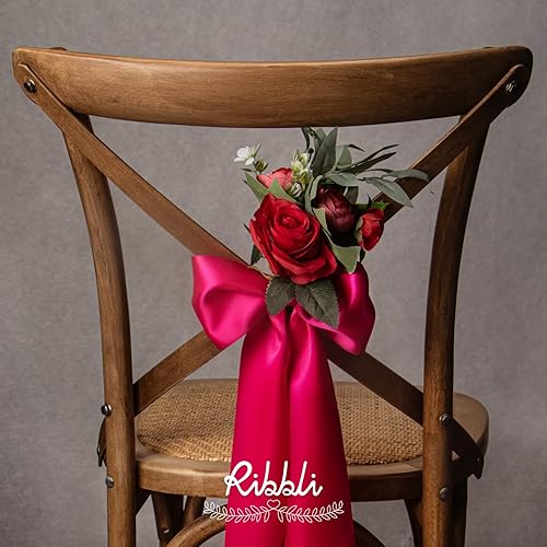 Miniatura 4 de Ribbli Cinta de satén fucsia de 4 pulgadas de ancho impactante cinta rosa para silla de boda, banda de gran apertura, lazos grandes, envoltura