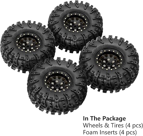 Miniatura 6 de INJORA Juego de neumáticos de rueda de 1.3 pulgadas S5 Swamp Claw Mud Terrain Tire 2.756 * 1.063 in para 118 124 RC Crawler Car (negro dorado)