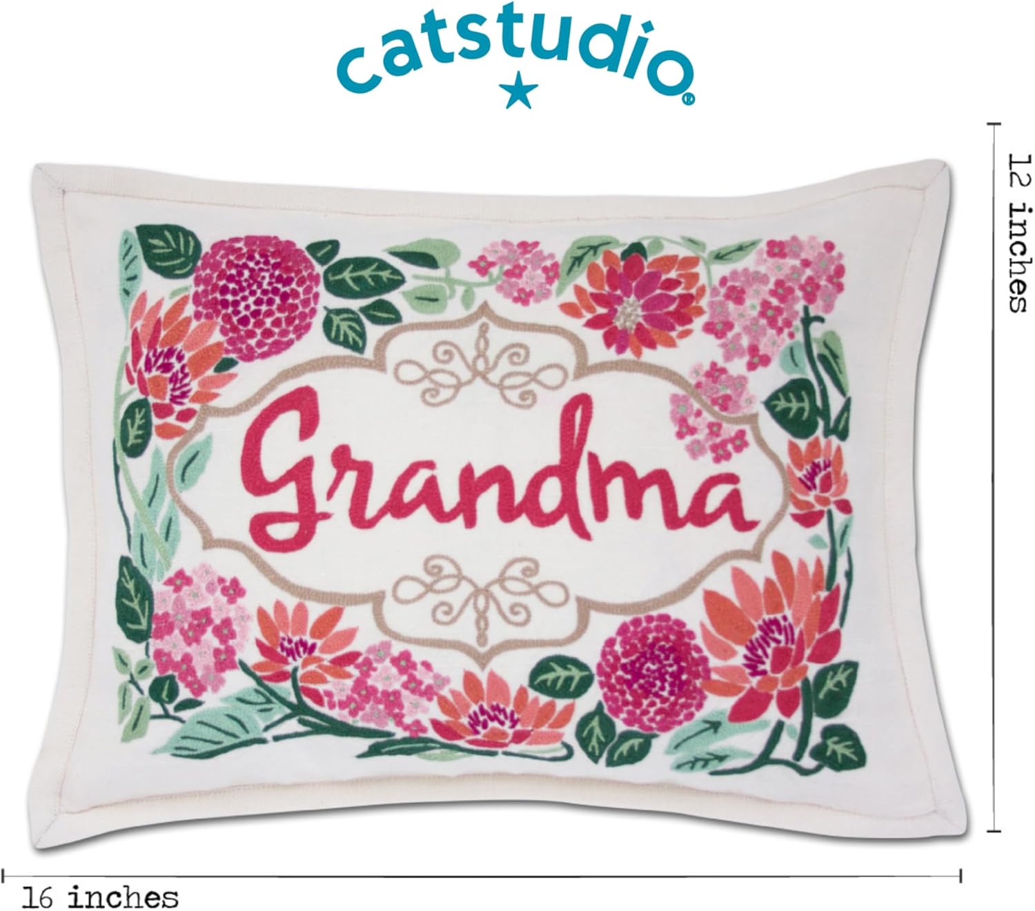 Catstudio Pink & Red Rose Grandma Hand Embroidered Pillow, Love Letters Spring Decorative Throw Pillows, Embroidered Couch Pillows