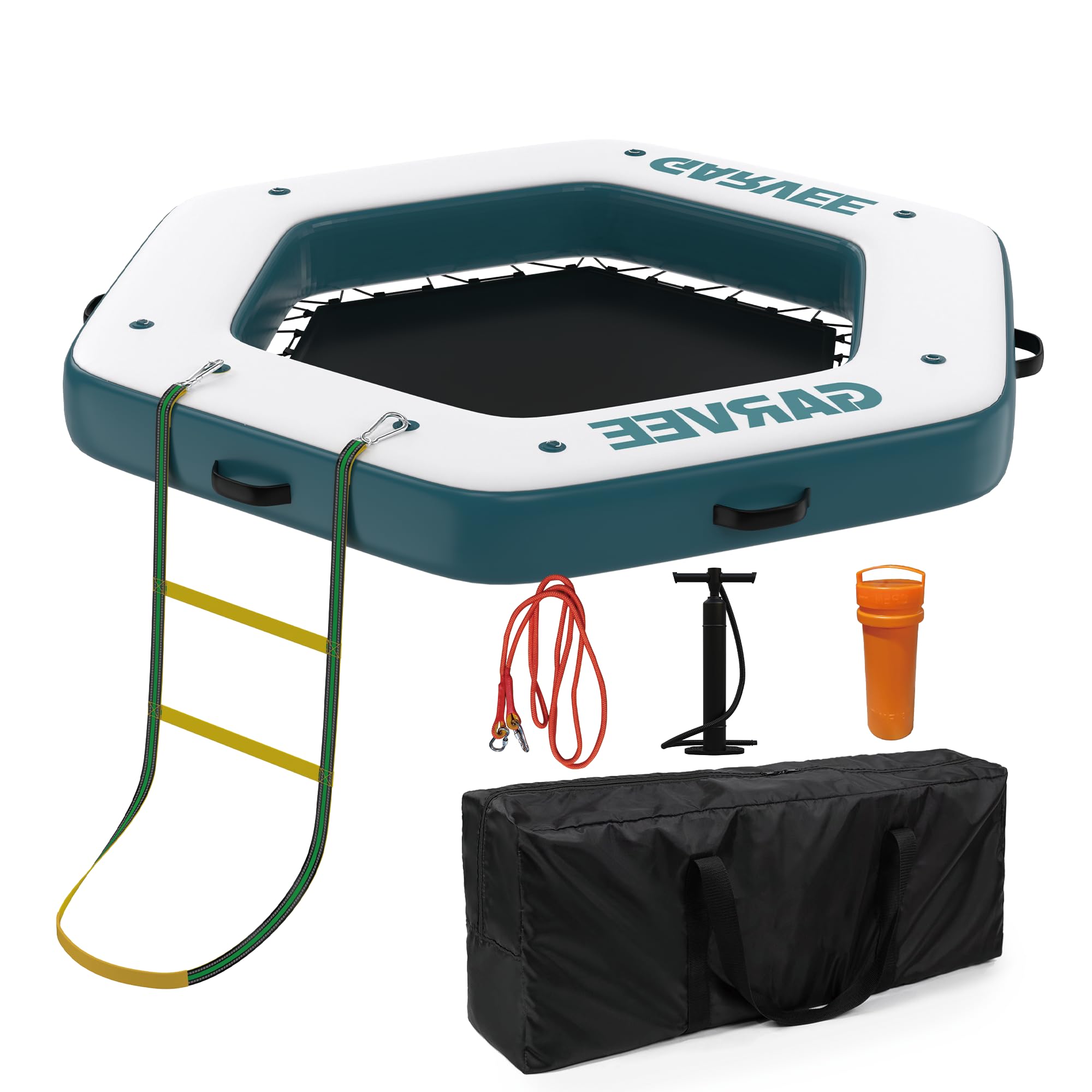 Floating Dock 8.5FT with 5FT Breathable Mesh Area - Inflatable Floating Platform - Drop Stitch Technology - Supports 4-6 Adults - Easy to Connect Multiple Units