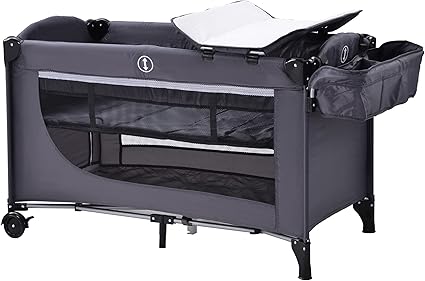 Amazon ベビーベッド おむつ替えテーブル付き ベビーサークル 折りたたみ お昼寝マット マットレス付き 簡単組立 おしゃれ 耐荷重15kg 80 64 123cm ダークグレー ベビーサークル プレイヤード ベビー マタニティ 通販