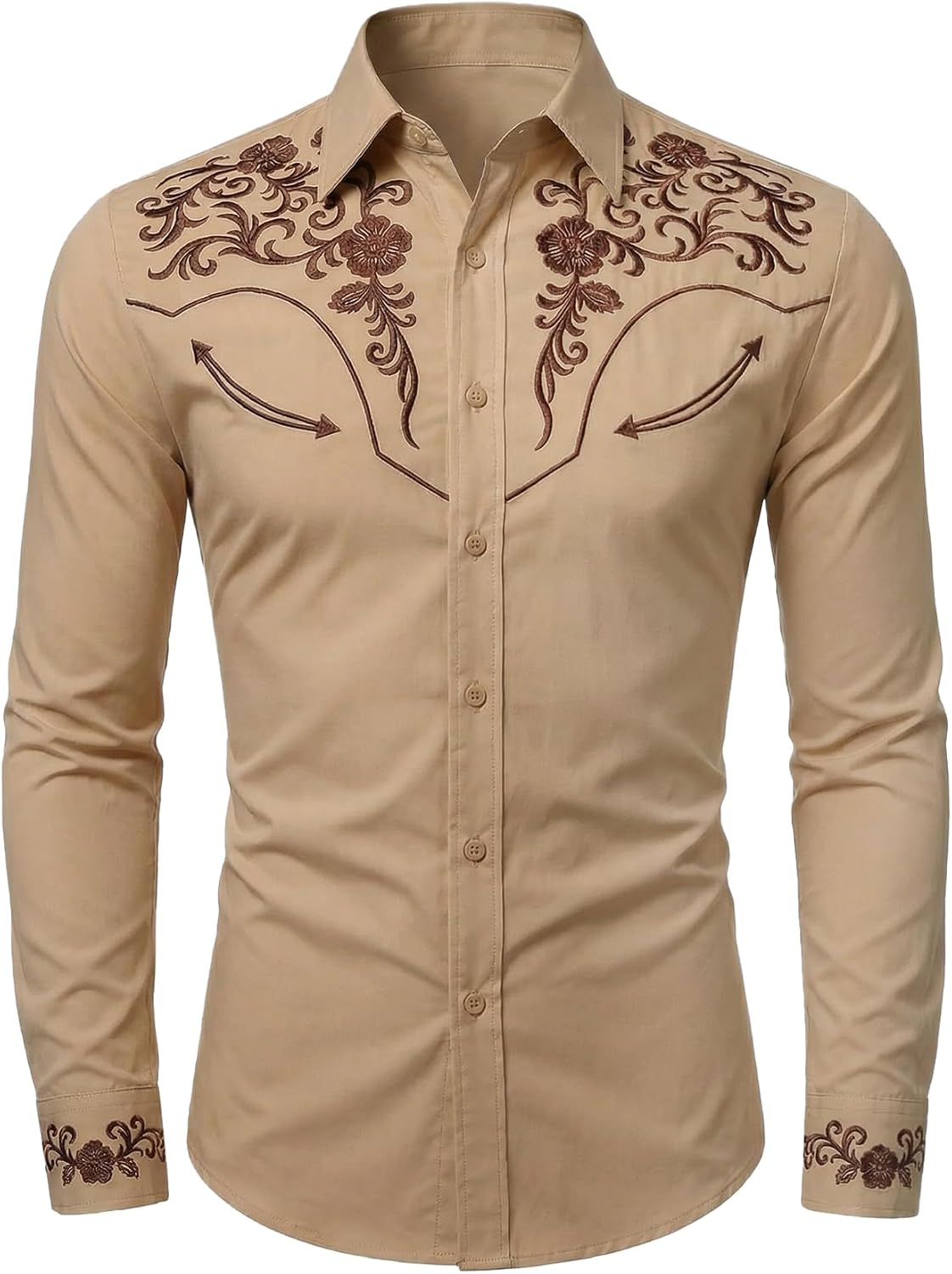 Men's Cowboy Shirt Embroidered Western Shirts Long Sleeve Slim Fit Button Down Shirt Casual Work Country Rodeo Outfit