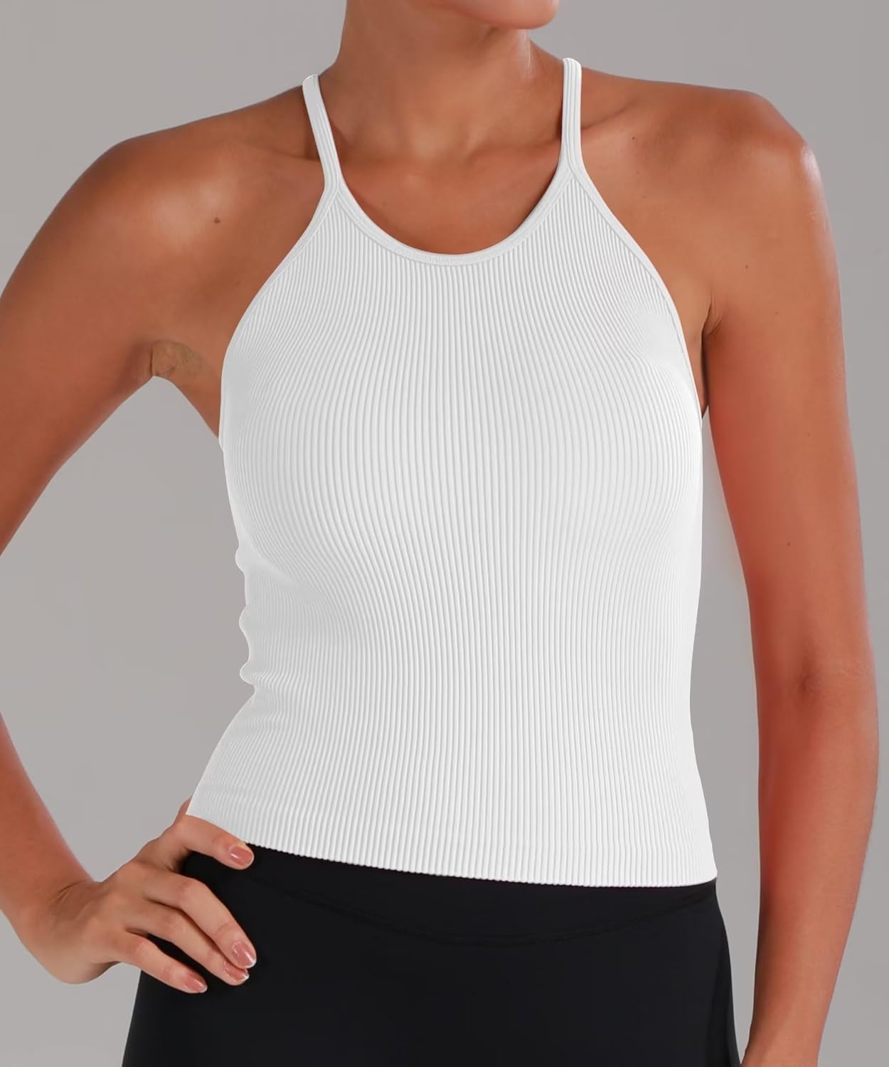 Sunzel Free to Be Tank, Crop Ribbed Tank Tops Seamless Racerback Camisoles No pad Camis Cropped Workout Gym Yoga Brami