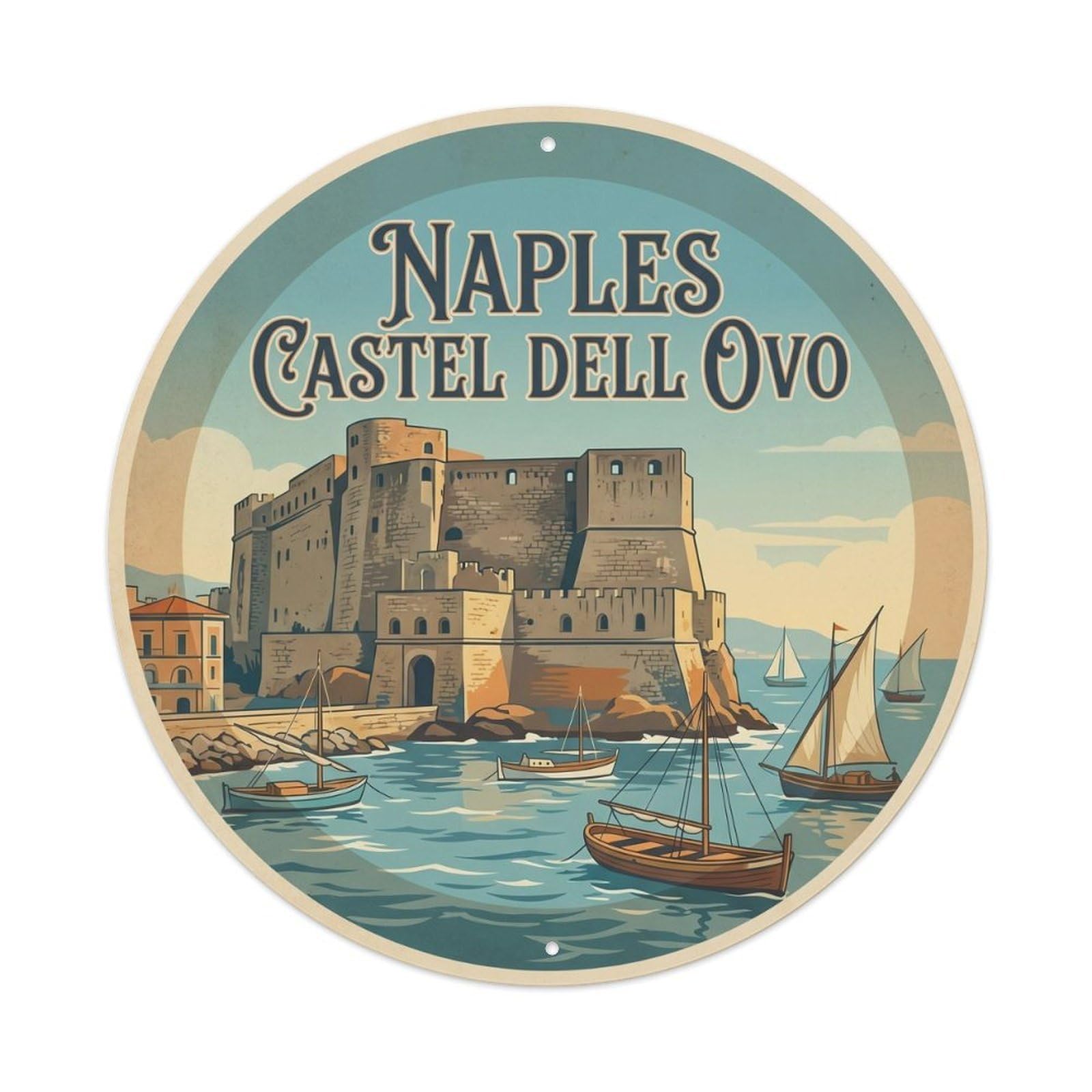 Naples Castle Heritage City Travel Vintage Metal Tin Sign