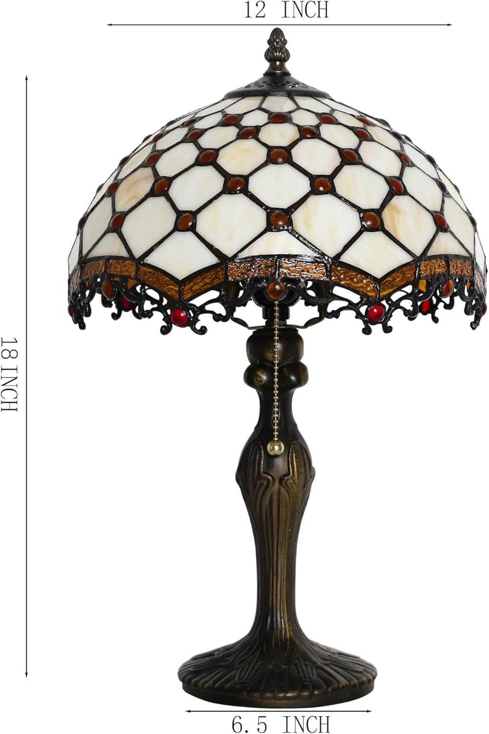 Tiffany Lamp Stained Glass Table Lamp 12 x 19” Phoenix Tail Beads Style Bedside Reading Lamp Decorative Light for Desk Living Room Bedroom Office Study Light Home Decor Gift
