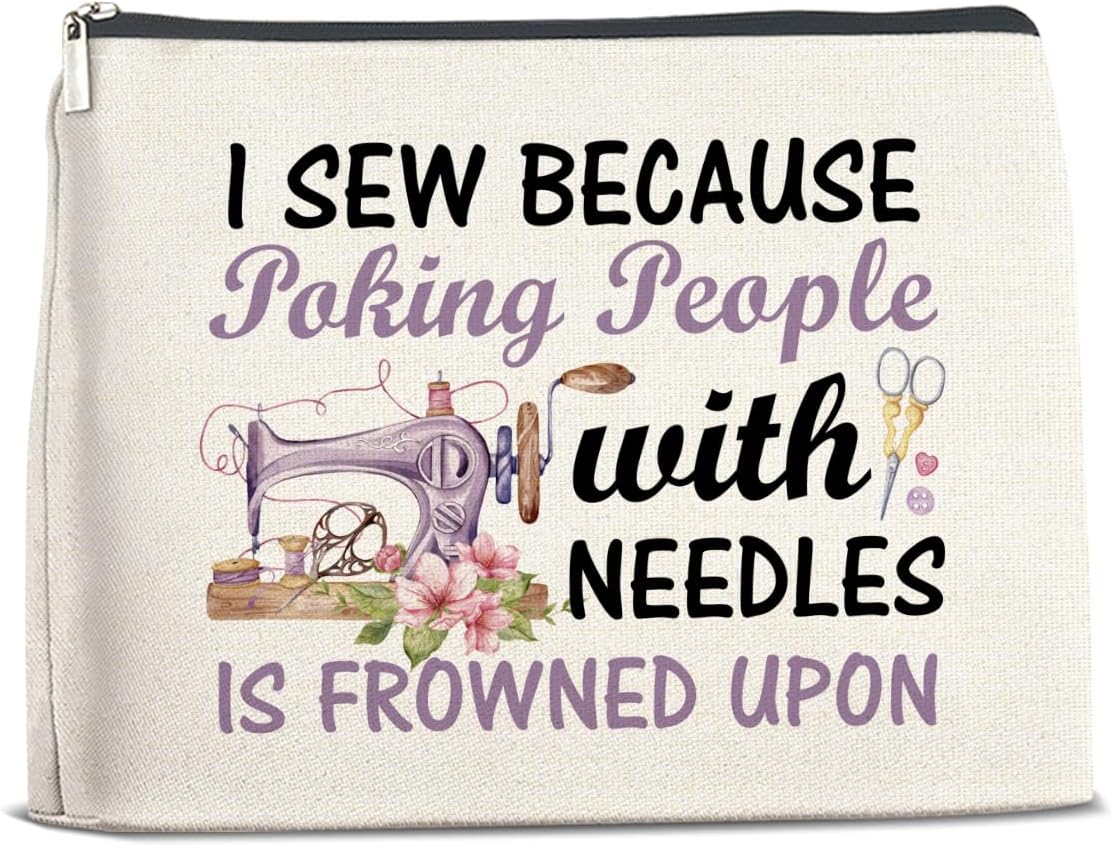 Sewing Gifts Makeup Bag, Hostess Gift for Women Mom Grandma Birthday Christmas, Quilting Gifts for Quilters Sewing Lovers Cosmetic Bag with Zipper Travel Toiletry Makeup Pouch for Purse