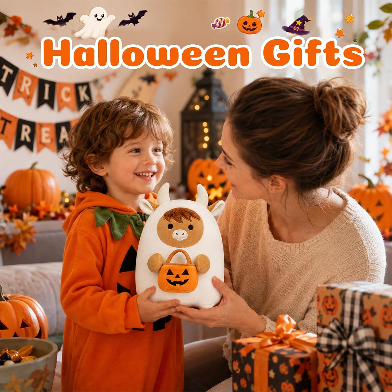 Halloween Stuffed Animal, 8 Inch Halloween Plush Ghost Highland Cow Plush image 3
