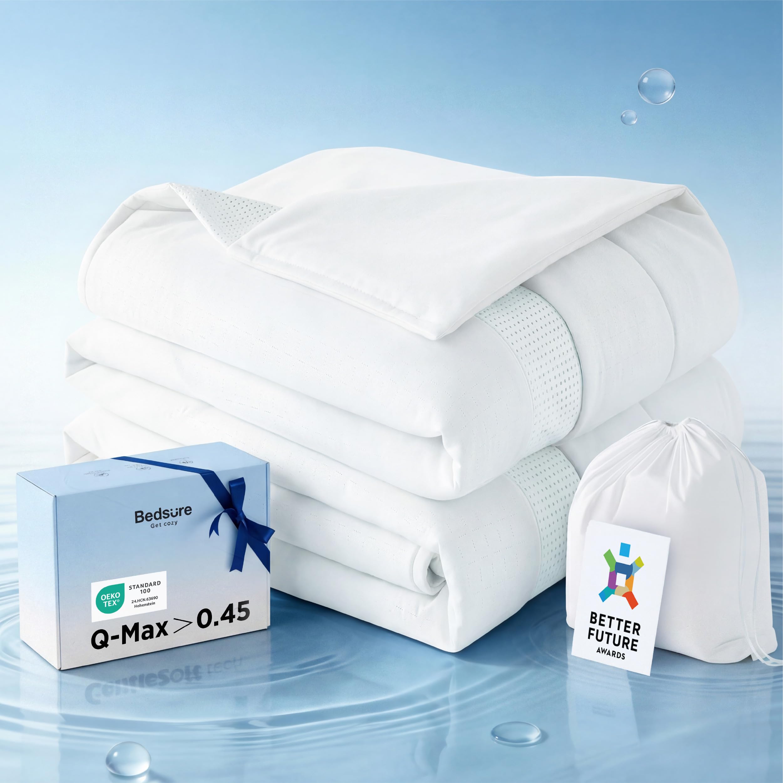 Photo 1 of Bedsure CoolOxy Cooling Comforter King Size - 4X Breathable & Q-Max>0.45 Summer Comforter, Cooling Blankets for Hot Sleepers, Bedding for Night Sweats, Lightweight Duvet, White, King 102x90 Inches
