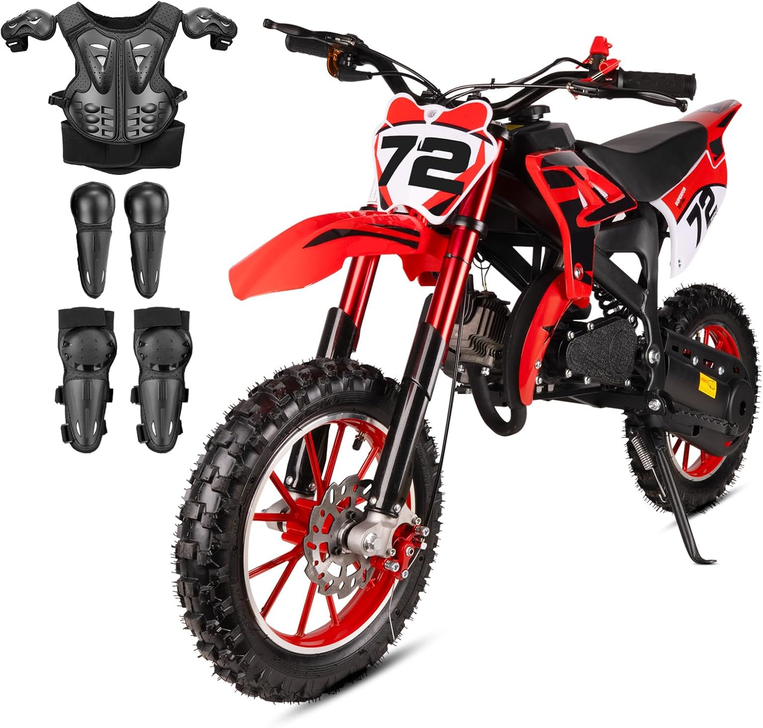 Mini Dirt Bike 49cc Gas Powered Kids Dirt Bike 2-Stroke Off-Road Chain Drive Suspension 24 MPH, Red