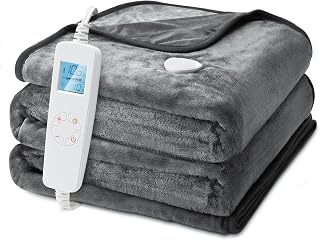 Electric Heated Throw Blanket, 50" x 60" Heating Blanket Soft Plush Flannel Blanket with 6 Heating Levels & 5-Position Timer, Sherpa Blankets with Overheat Protection, Machine-Washable (Grey)