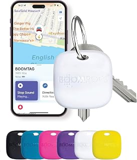 BOOMPODS スマートタグ ホワイト 紛失防止タグ エアタグ Apple探す対応 iOS専用 USB-C充電式 IPX7防水 超軽量 アラーム | 忘れ物防止,バッグ,100dBアラーム,6ヶ月連続使用,電池交換不要,海洋プラスチック,サステナブル素材,8.7g,超軽量設計,ペットの首輪,旅行,盗難対策