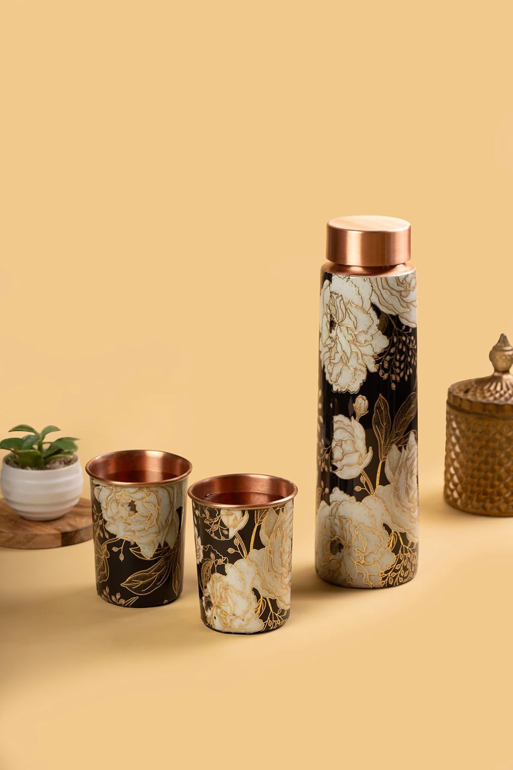 Floral Copper Gift Bottle glass Set