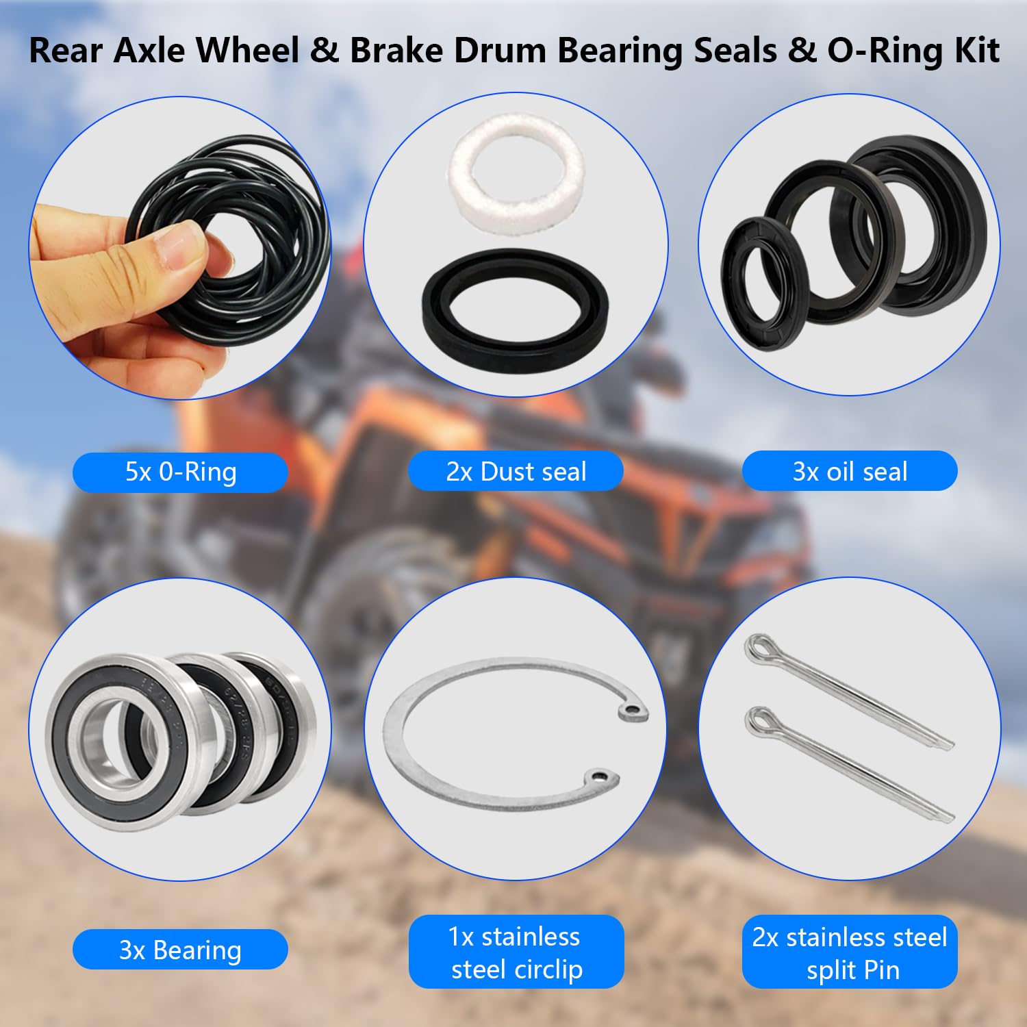 Rear Axle Wheel & Brake Drum Bearing Seals & O-Ring Kit Compatible for Honda Foreman 400 450 500 Rubicon 500 Rancher 350 400 1997-2013