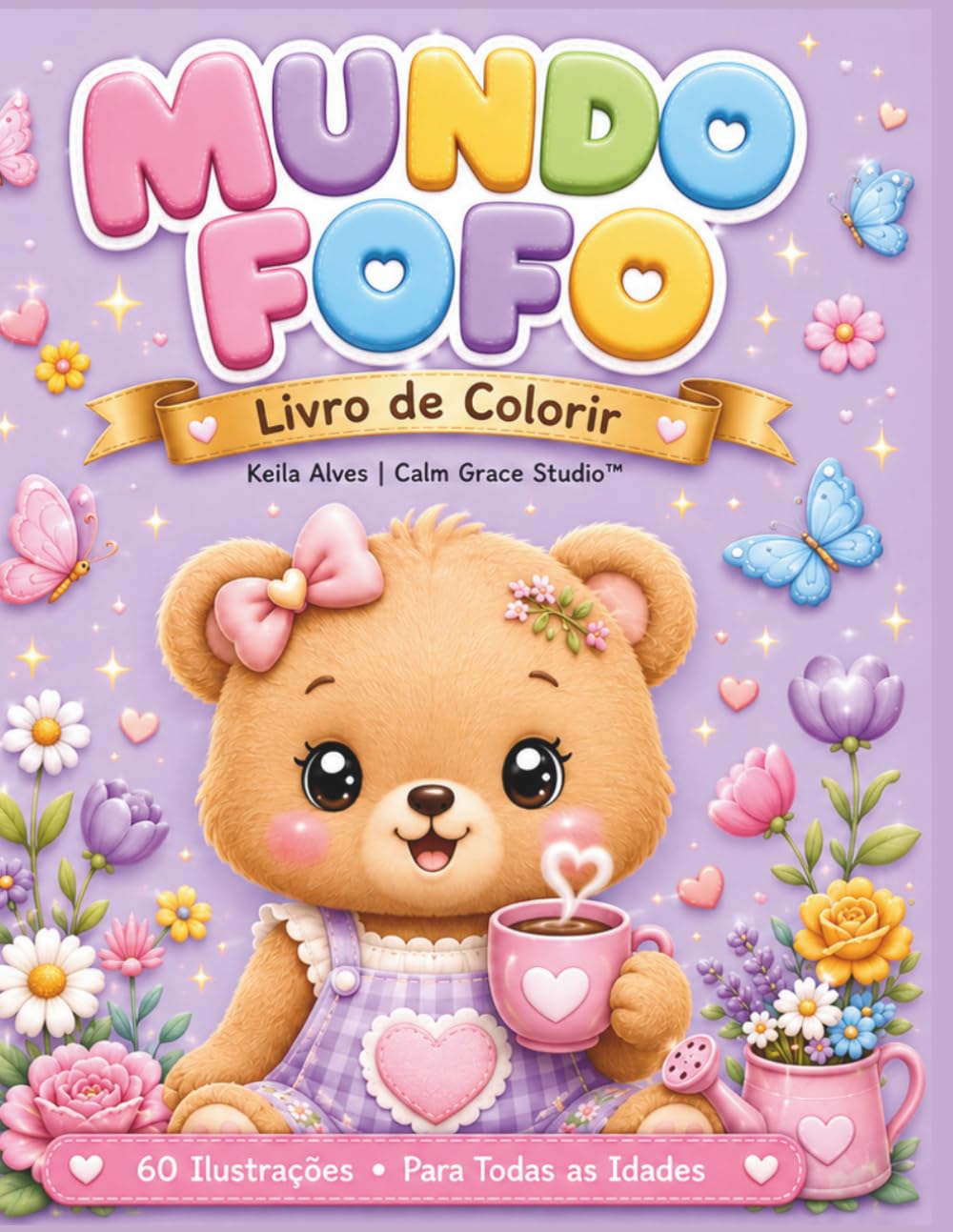 Livro de Colorir com Animais Fofos — 60 Ilustrações para Crianças e Adultos