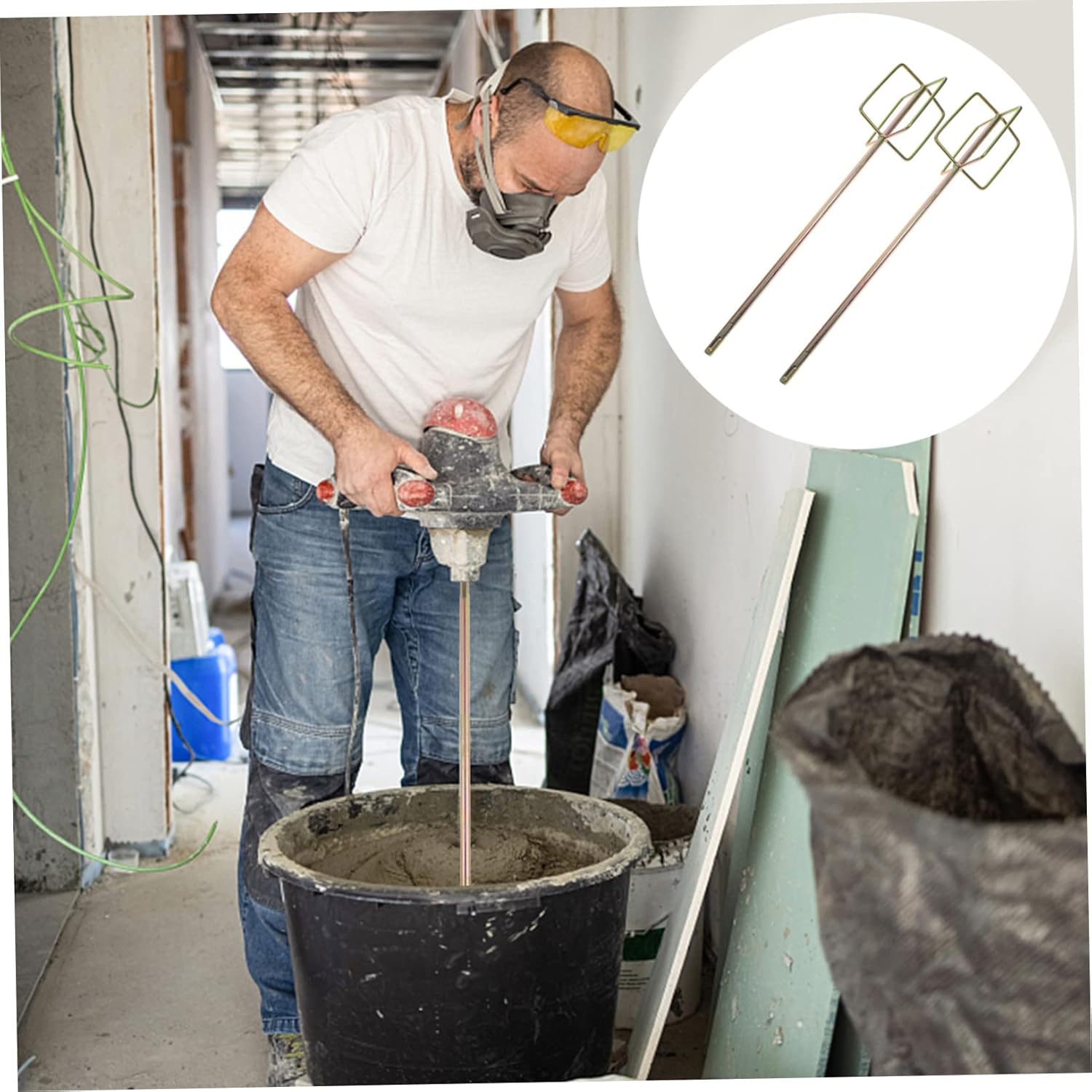 POPETPOP 2pcs Electric Drill Cement Mixing Sticks Stirring Rods for Paint Epoxy and Plaster Mixing Construction for Home and Outdoor Use