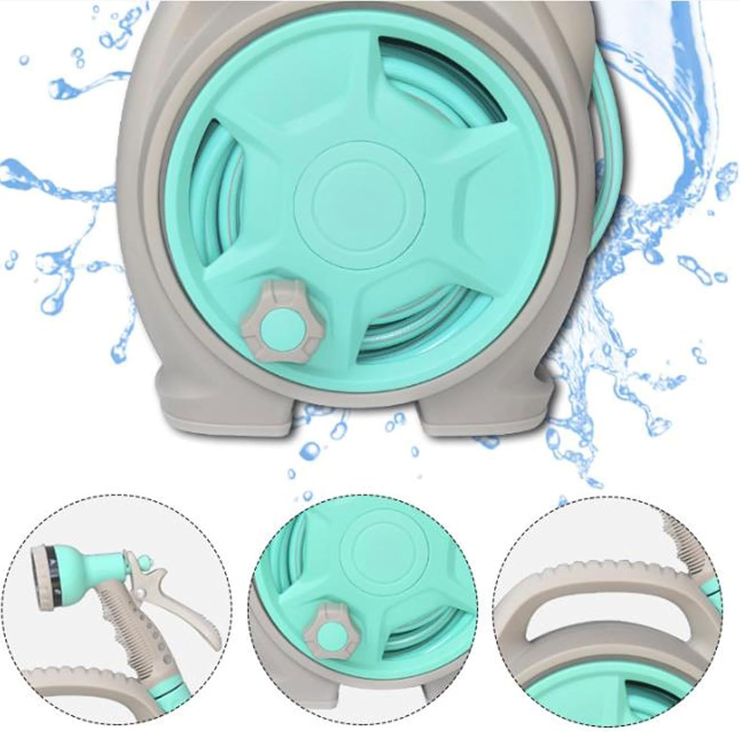 Garden Hose Holder 15M/50Ft Garden Watering Tool Set, Outdoor Hose Reel Cart with Hose and 6 Pattern Nozzle, Compact Water Pipe Hose Storage Organizer, Makes Garden Tidy Hose Reel Cart(Rose)