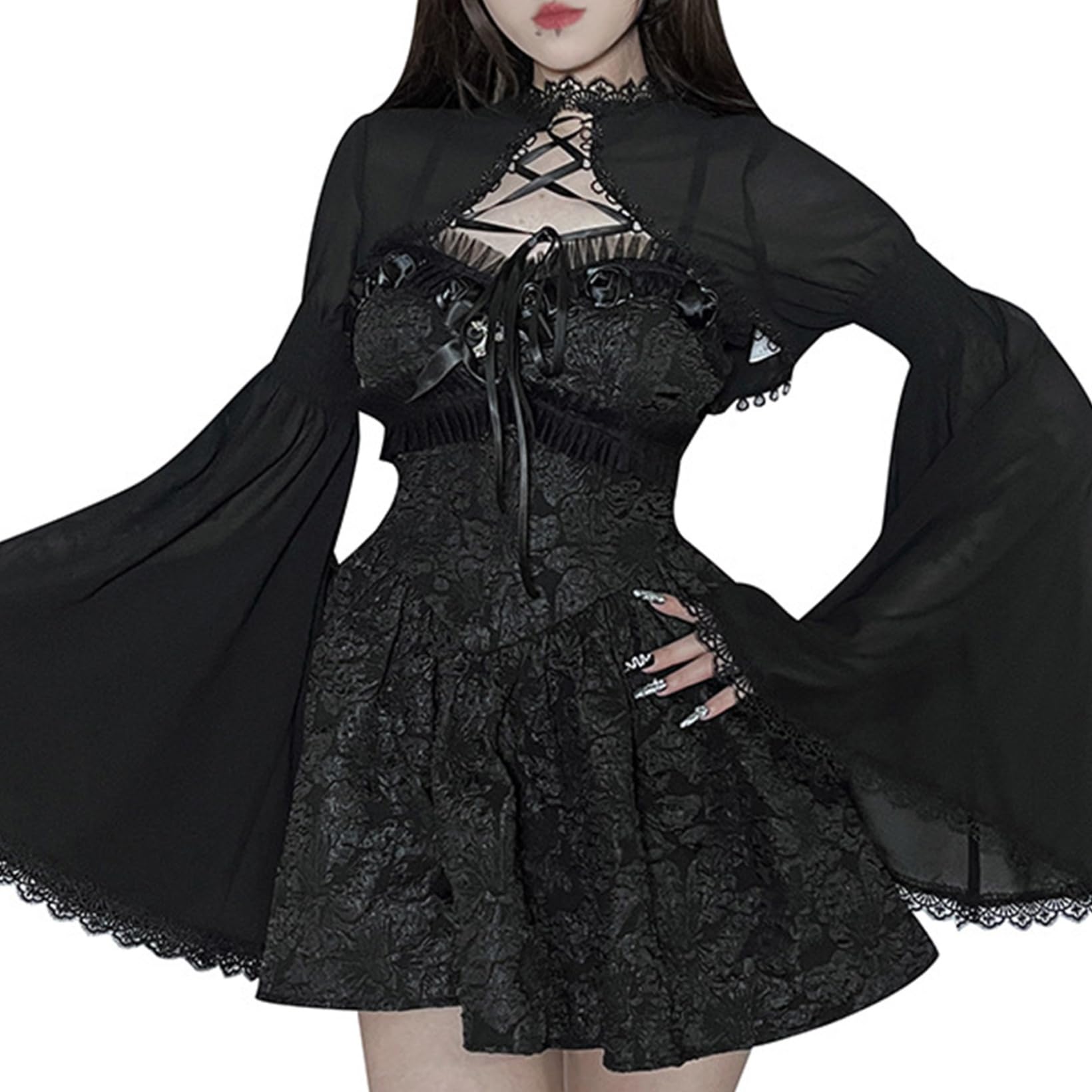 JanJean Kostium damski na Halloween, gotyckie, bolerko, , koronka, kurtka, górna część z długimi rękawami, kardigan, crop top, średniowieczny, kostium karnawałowy na imprezę