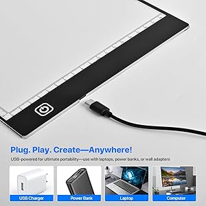 A4 LED Light Box for Tracing and Drawing - Ultra Thin Adjustable Light Table, USB Trace Light UP Pad Screen, Small Copy Board Tracer for Kids Artists, Sketching, Stenciling, and Art Crafting.