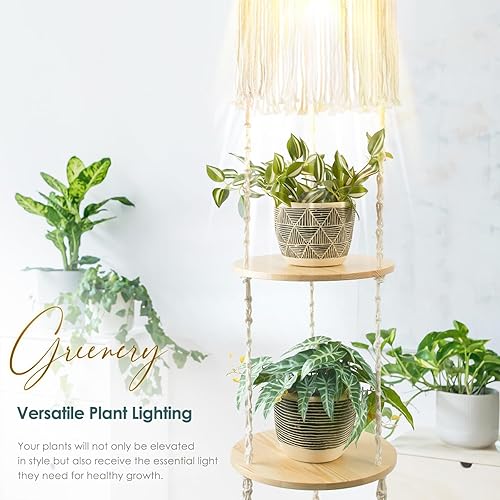 Miniatura 3 de ANROYE Estante de lámpara colgante de macramé de 3 niveles, estilo bohemio tejido esquinero, estantes para plantas con cable de enchufe, lámpara de