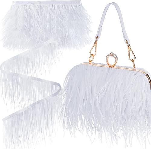 2 piezas de embrague de plumas de avestruz para mujer, adornos de plumas de avestruz, accesorios de flecos, bolso esponjoso de noche (blanco)