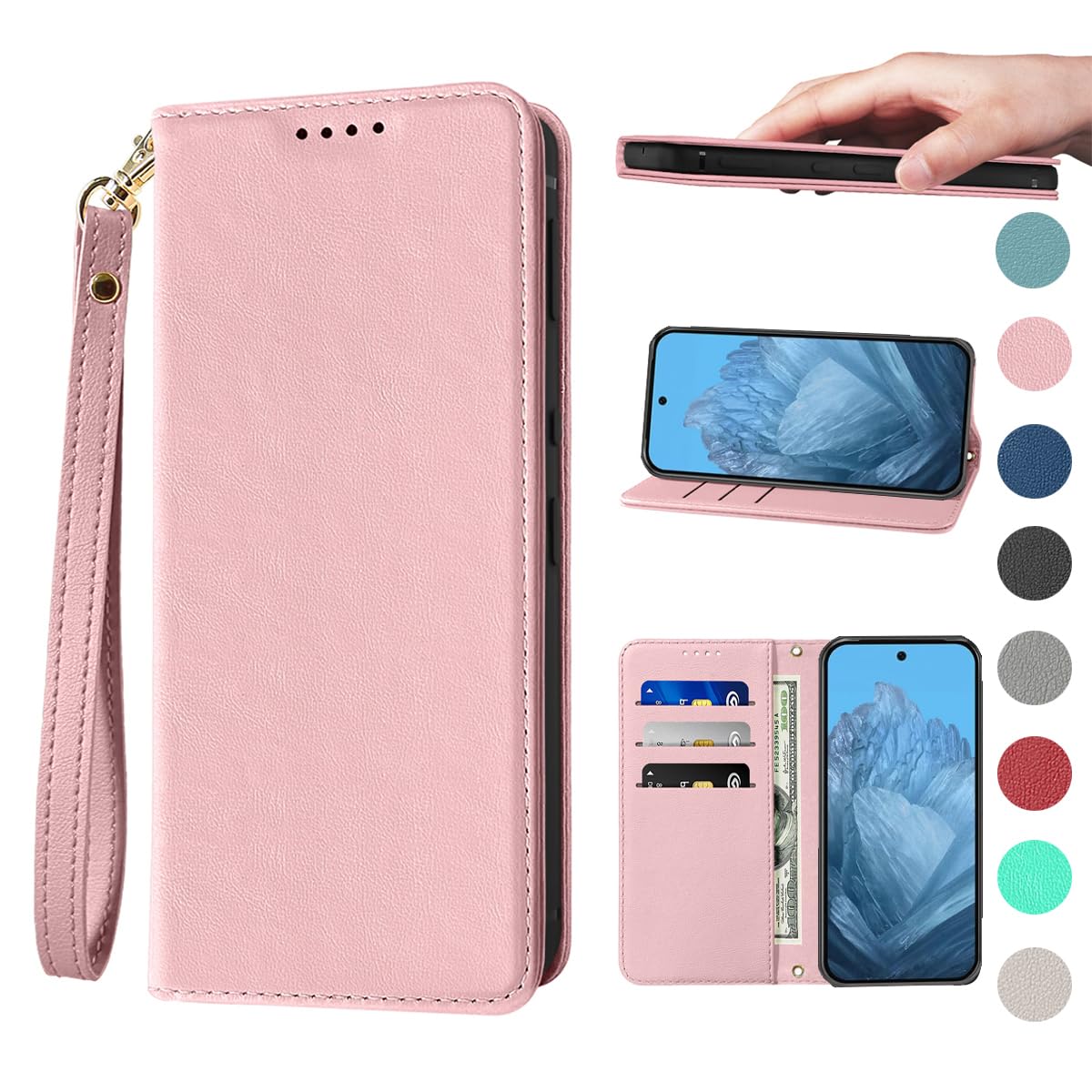 適用するGoogle Pixel 9A ケース 手帳型 高質PUレザー Pixel 9A カバー Pixel 9A ケース 耐衝撃 内蔵マグネット開閉式 ベルトなし スマホケース おしゃれ カードポケット スタンド機能 便利 スプラット同梱 携帯ケース ピンク