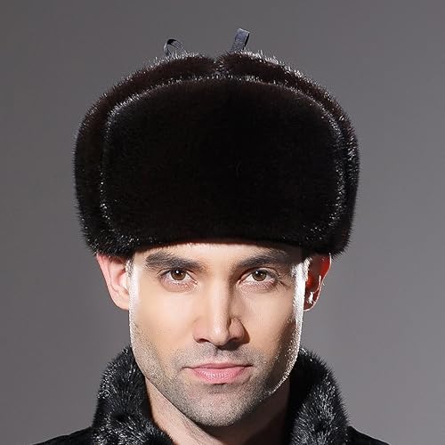Miniatura 3 de URSFUR Gorra de cuero para hombre rusa Ushanka sombrero de invierno real visón trampero