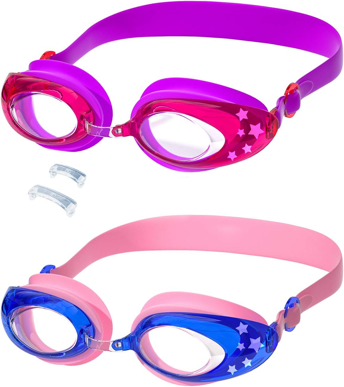 Aegend 2 Pack Kids Swim Goggles for Age 4-16, Clear Vision Swimming Goggles, 6 Colors