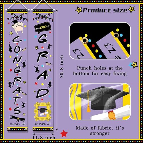 Miniatura 6 de Decoración de fiesta de graduación de amigos 2 carteles de bienvenida para puerta delantera de amigos 2023 para suministros de graduación de clase
