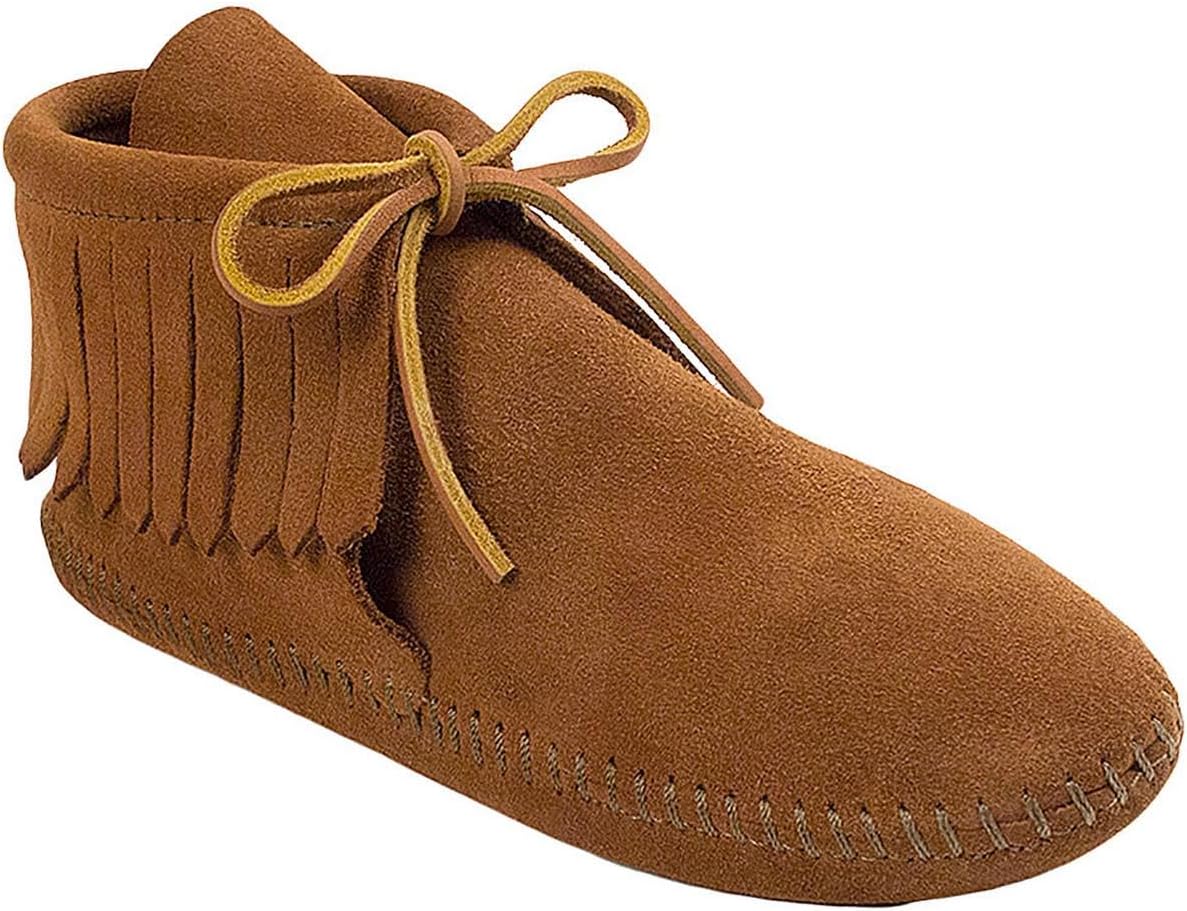 Minnetonka Women's Classic Fringe Hardsole & Softsole Boot - Water-Resistant Suede Moccasin Ankle Boots with Plush Lining