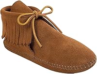Minnetonka Women's Classic Fringe Hardsole & Softsole Boot - Water-Resistant Suede Moccasin Ankle Boots with Plush Lining
