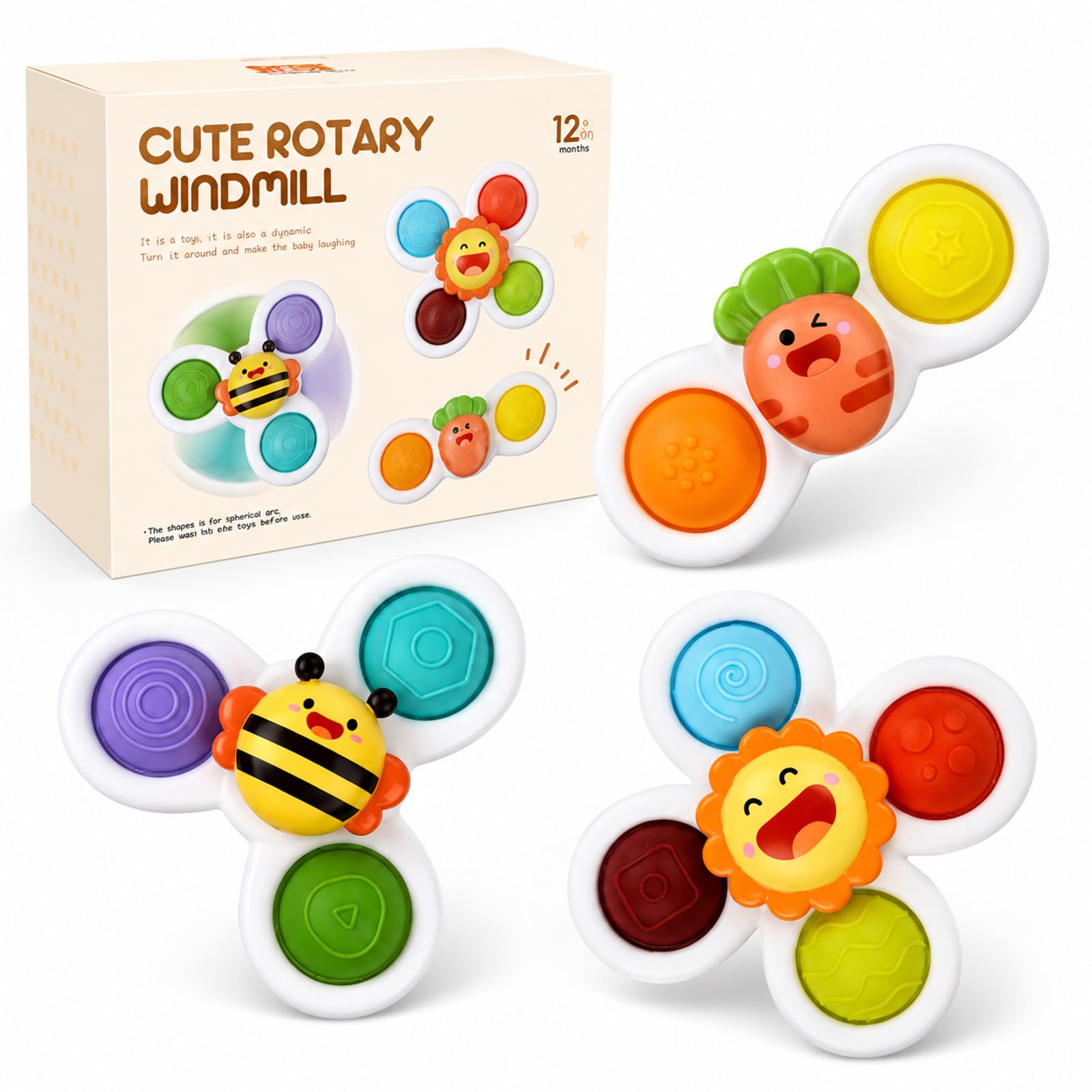 3 Pcs Suction Spinner Toys, Spinning Top Baby Sensory Toys for High Chair Plane Travel Bath